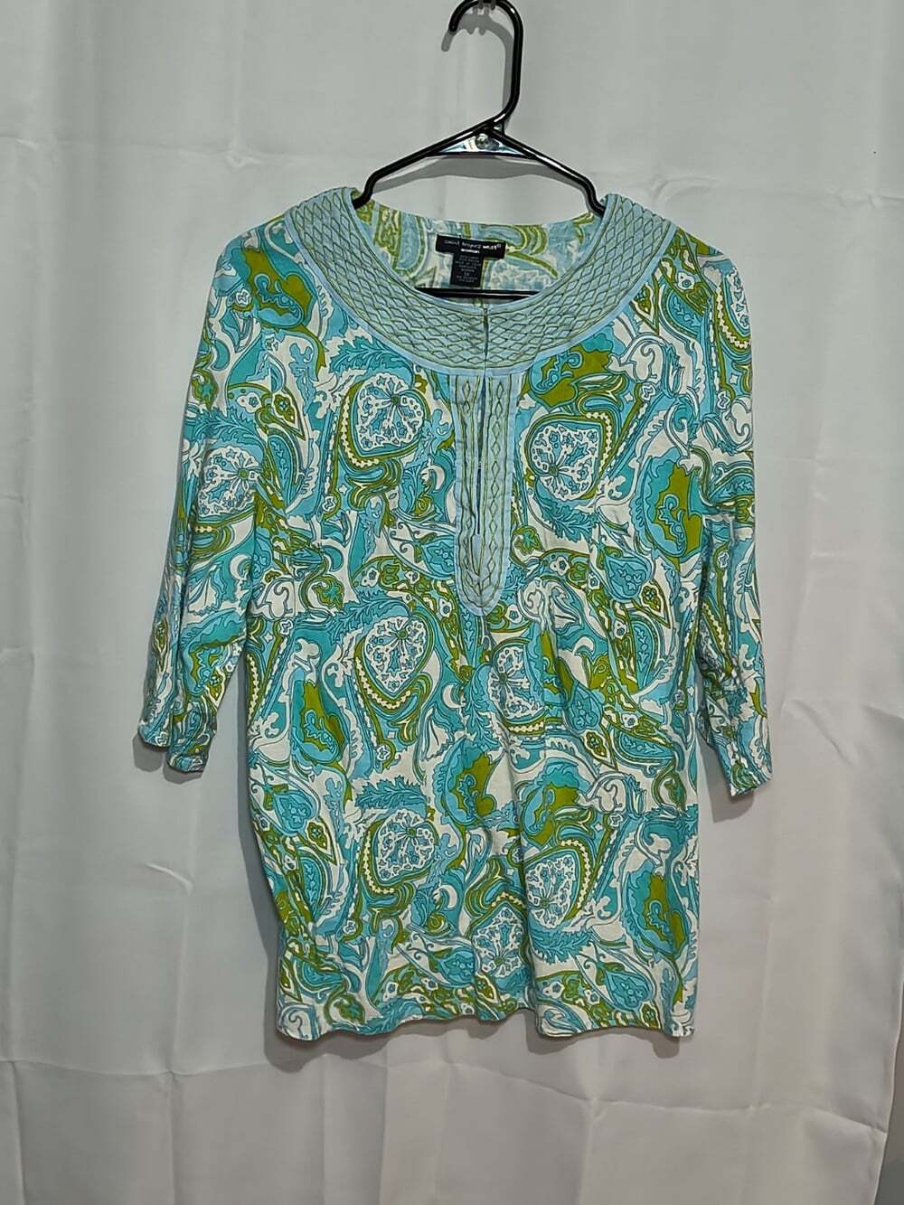 Saint Tropez West Woman's Paisley Blue Green Linen Blend Blouse Size 1x